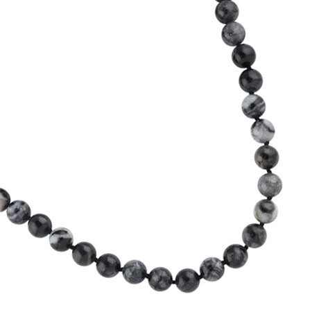 32" 8mm Black Picasso Jasper Round Gemstone Bead Necklace