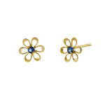 Solid 14K Yellow Gold Retro Flower Blue Sapphire CZ Earrings