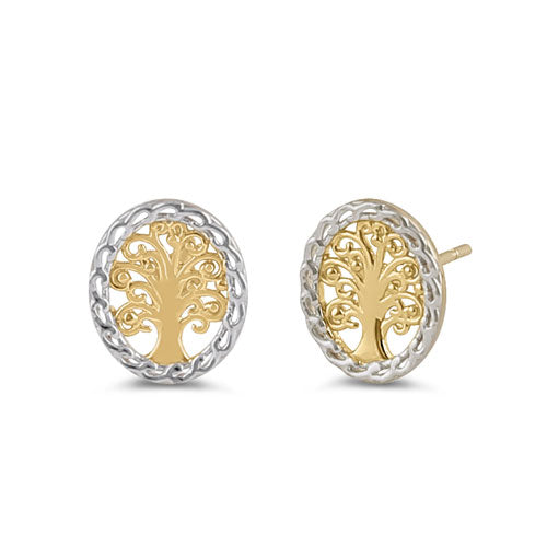 Solid 14K Yellow Gold Tree of Life Earrings