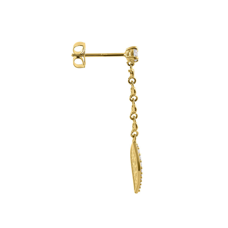Solid 14K Yellow Gold  Leaf CZ Dangle Earrings