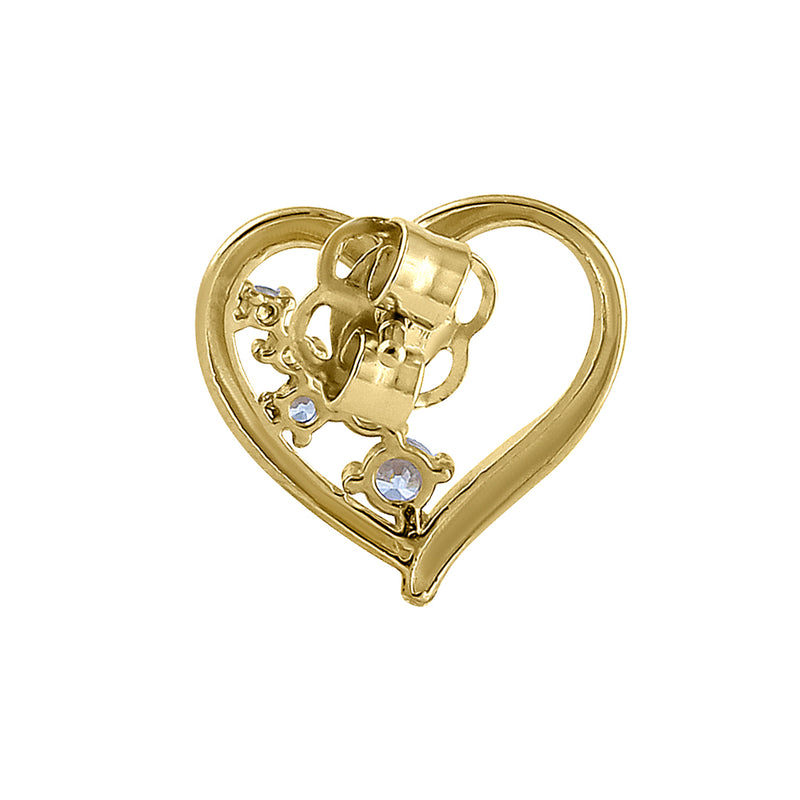 Solid 14K Yellow Gold Sparkling Heart CZ Earrings