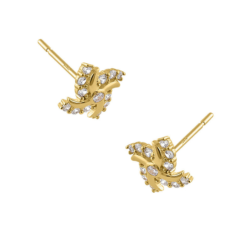 Solid 14K Yellow Gold Pinwheel CZ Earrings
