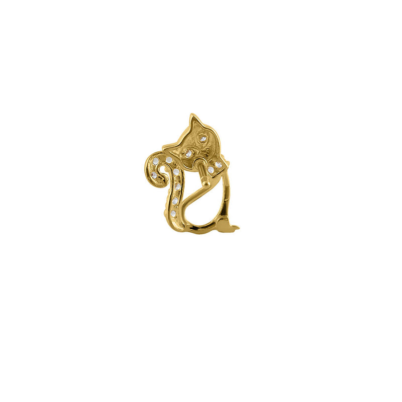 Solid 14K Yellow Gold Precious Cat CZ Earrings