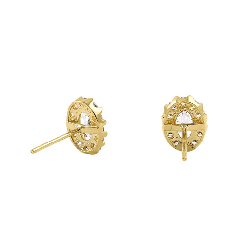 Solid 14K Yellow Gold 6 x 7.5mm Oval Halo CZ Earrings