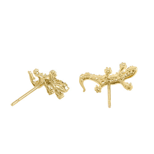 Solid 14K Yellow Gold Dainty Lizard CZ Earrings