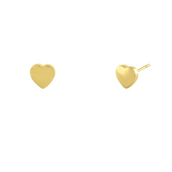 Solid 14K Yellow Gold Solid Heart Earrings