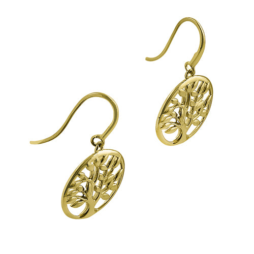 Solid 14K Yellow Gold Tree of Life Earrings