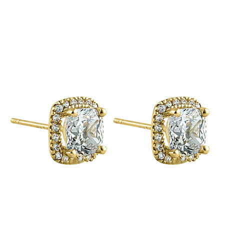 .92 ct Solid 14K Yellow Gold Cushion Halo CZ Earrings
