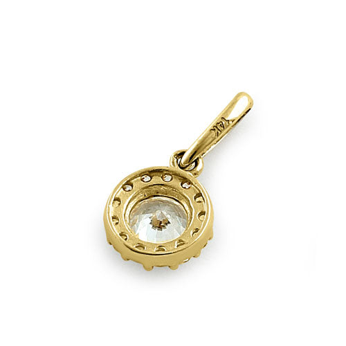Solid 14K Yellow Gold Round Halo CZ Pendant