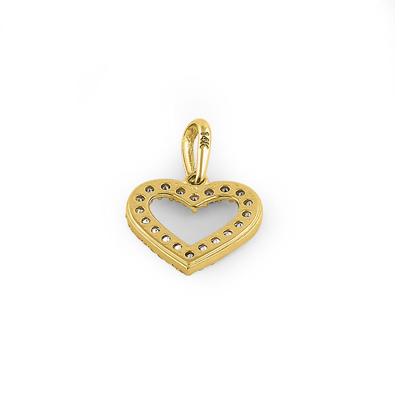 Solid 14K Yellow Gold Outline Heart CZ Pendant