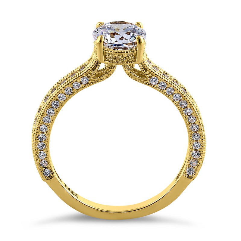 Solid 14K Yellow Gold Classic Round CZ Engagement Ring