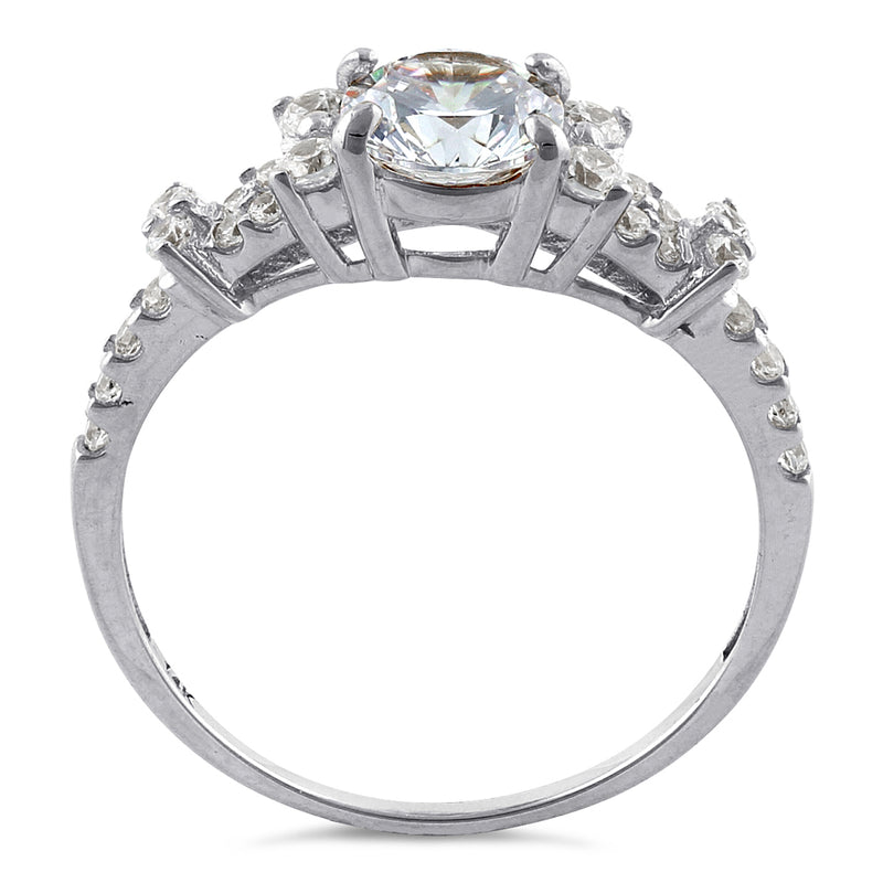 Solid 14K White Gold Engagement Round Clear CZ Ring