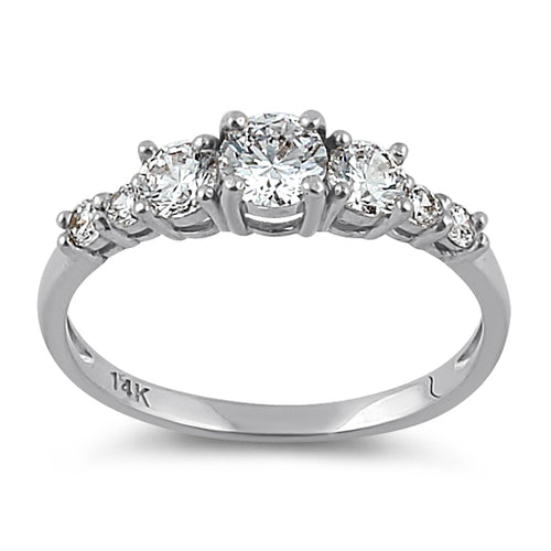 Solid 14K White Gold Triple Round Clear CZ Engagement Ring