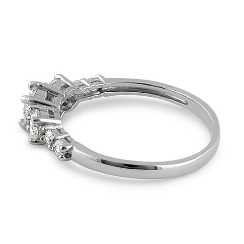 Solid 14K White Gold Triple Round Clear CZ Engagement Ring