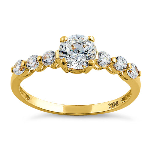Solid 14K Yellow Gold Regal Round CZ Ring
