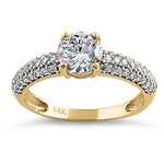 Solid 14K Yellow Gold Noble Round Clear CZ Engagement Ring