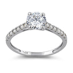 Solid 14K White Gold Solitaire Round Clear CZ Engagement Ring