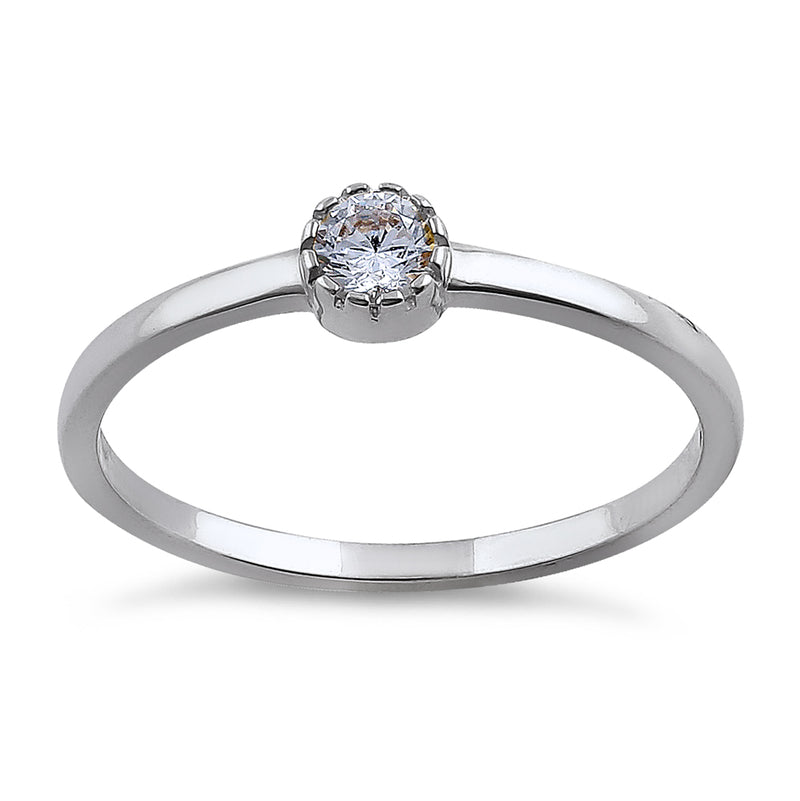 Solid 14K White Gold Round Cut Inlay CZ Engagement Ring