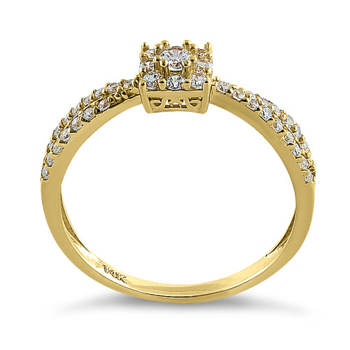 Solid 14K Yellow Gold Modern Square Round CZ Ring