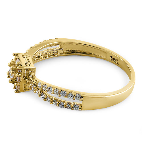 Solid 14K Yellow Gold Modern Square Round CZ Ring