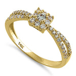 Solid 14K Yellow Gold Modern Square Round CZ Ring