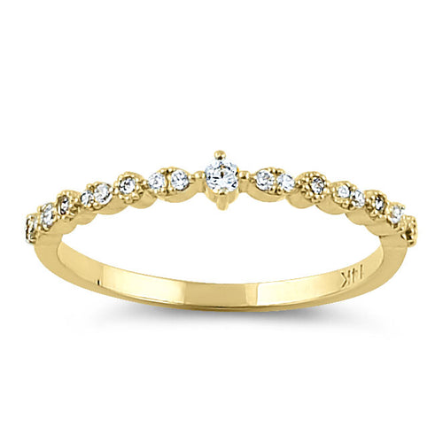 Solid 14K Yellow Gold Half Eternity Clear Round CZ Ring