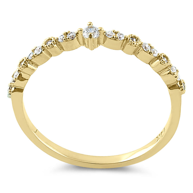 Solid 14K Yellow Gold Half Eternity Clear Round CZ Ring