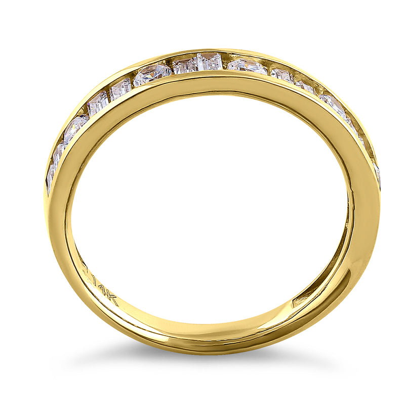 Solid 14K Yellow Gold Channel Round & Baguette Straight CZ Eternity Band