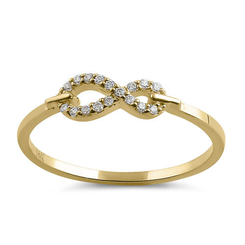Solid 14K Yellow Gold Trendy Infinity CZ Ring