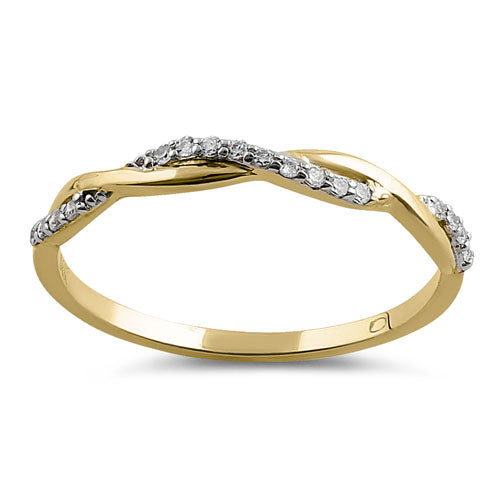 Solid 14K Yellow Gold Twist CZ Ring