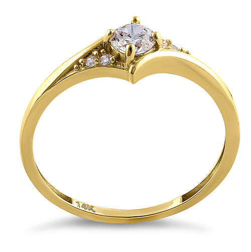 Solid 14K Yellow Gold Fancy Round Cut CZ Engagement Ring
