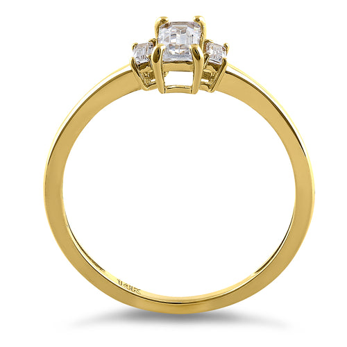 Solid 14K Yellow Gold Baguette Straight Cut CZ Engagement Ring