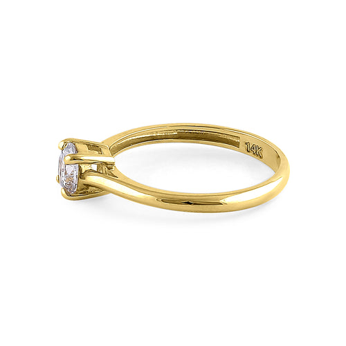 Solid 14K Yellow Gold Solitaire Round Cut CZ Engagement Ring