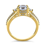 Solid 14K Yellow Gold Triple Round Cut CZ Engagement Ring