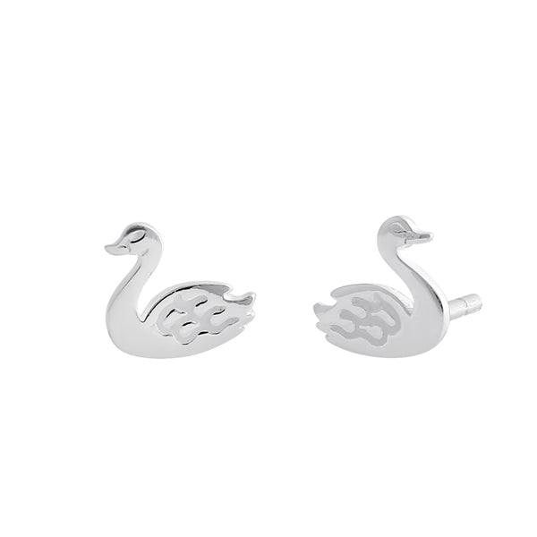Sterling Silver Dainty Swan Stud Earrings