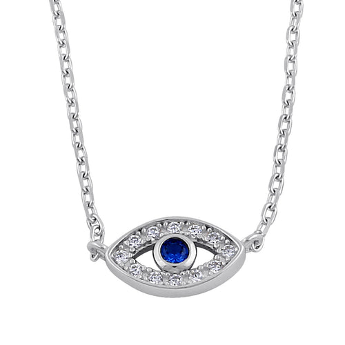 Sterling Silver Evil Eye Blue CZ Necklace