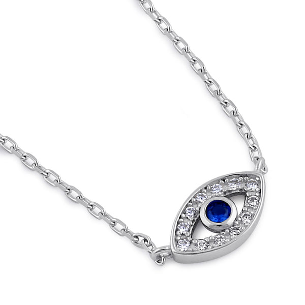 Sterling Silver Evil Eye Blue CZ Necklace