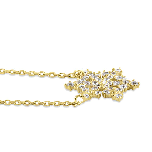 Solid 14K Gold Snowflake with Clear CZ Necklace