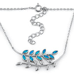 Sterling Silver Blue Opal Trendy Leaf Necklace