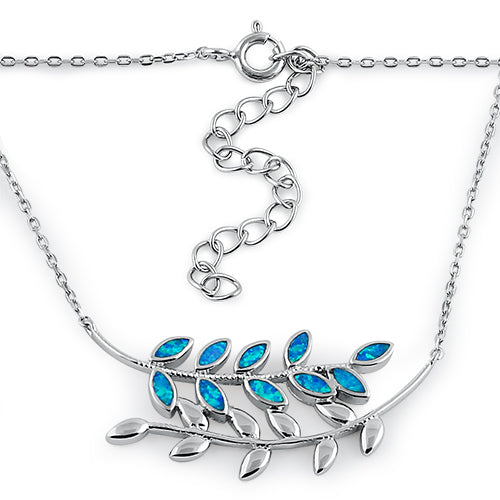 Sterling Silver Blue Opal Trendy Leaf Necklace