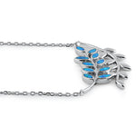 Sterling Silver Blue Opal Trendy Leaf Necklace