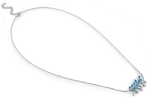 Sterling Silver Blue Opal Trendy Leaf Necklace