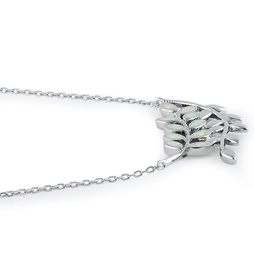 Serling Silver White Opal Trendy Leaf Necklace