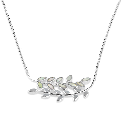 Sterling Silver Mother of Pearl Trendy Leaf Necklace