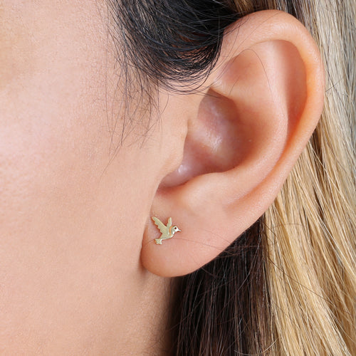 Solid 14K Yellow Gold Dove Earrings