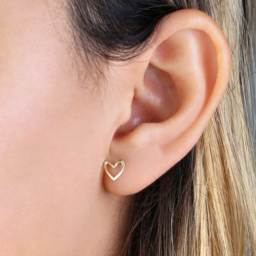 Solid 14K Yellow Gold Curvy Heart Earrings
