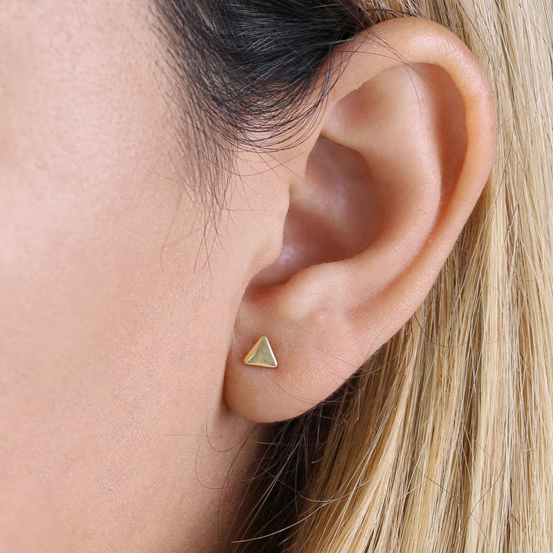 Solid 14K Yellow Gold Triangle Earrings