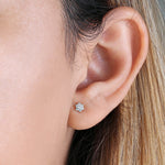 Solid 14K White Gold Dainty Flower Clear CZ Earrings