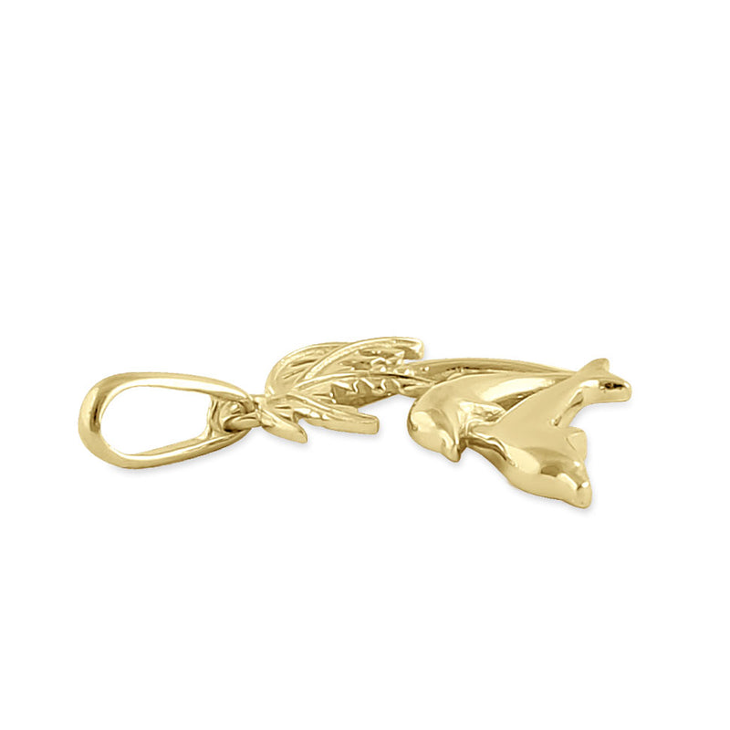 Solid 14K Yellow Gold Palm Tree and Dolphins Pendant