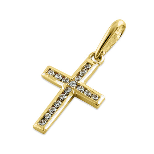 Solid 14K Yellow Gold CZ Cross Pendant